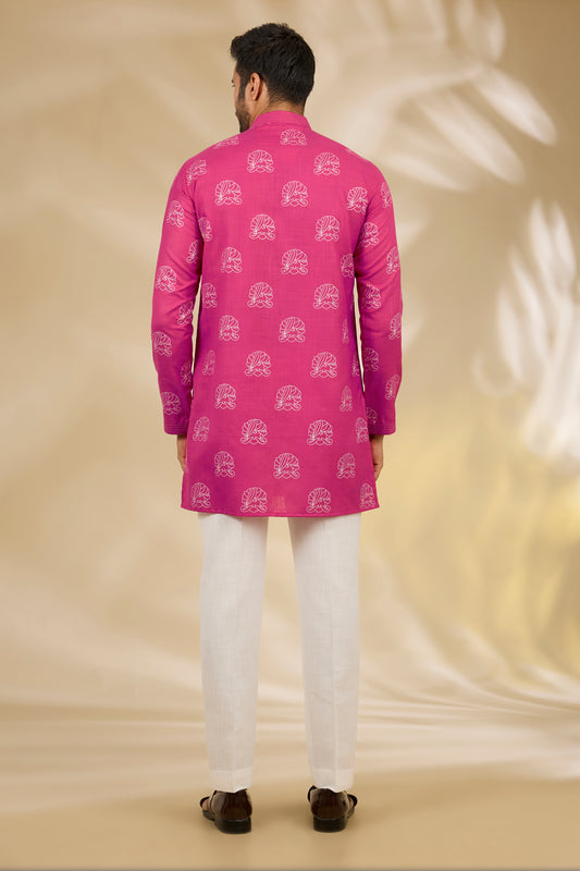 Pink Silk Hand Block Print Kurta Set