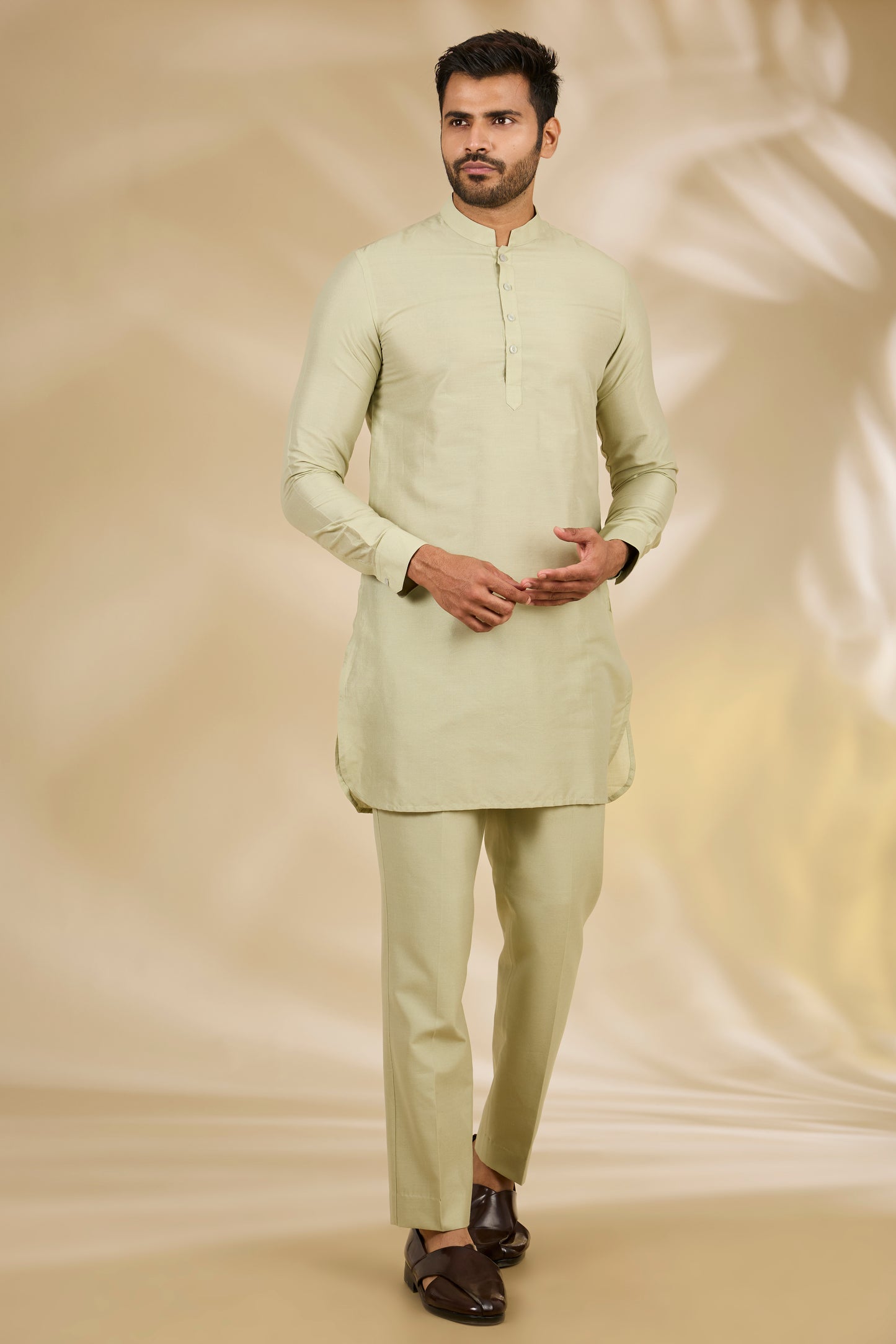 Green Art Silk Thread Embroidered Sherwani Set