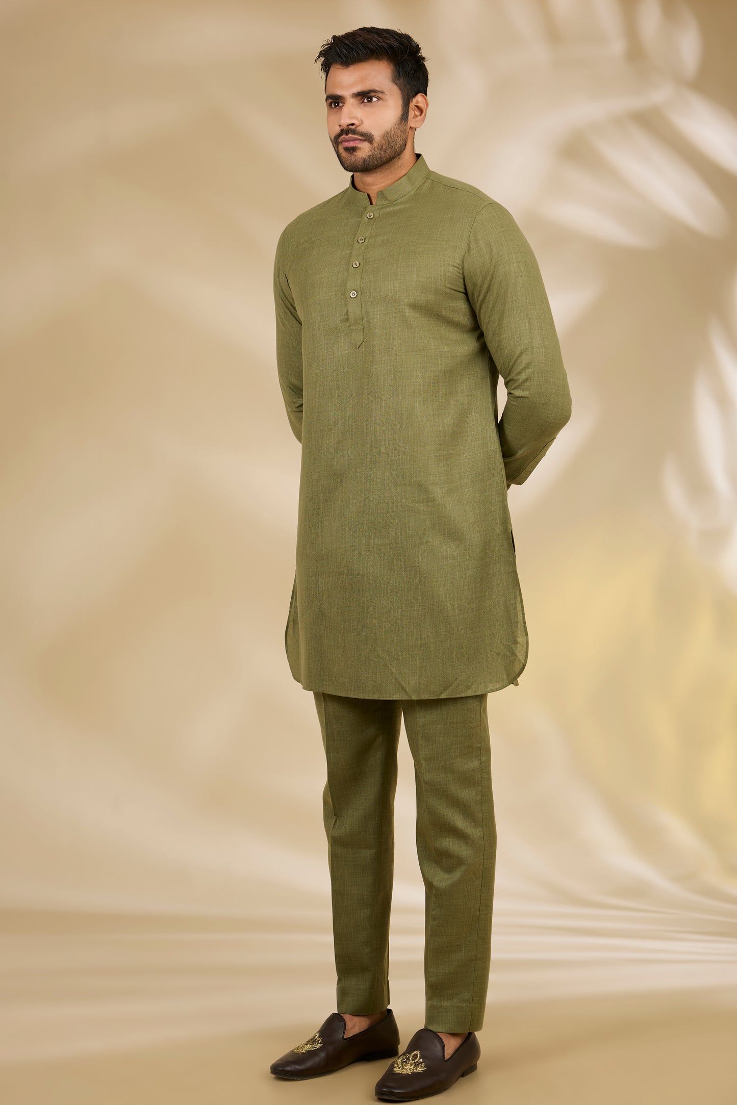 Green Silk Embroidery Thread Bundi And Kurta Set