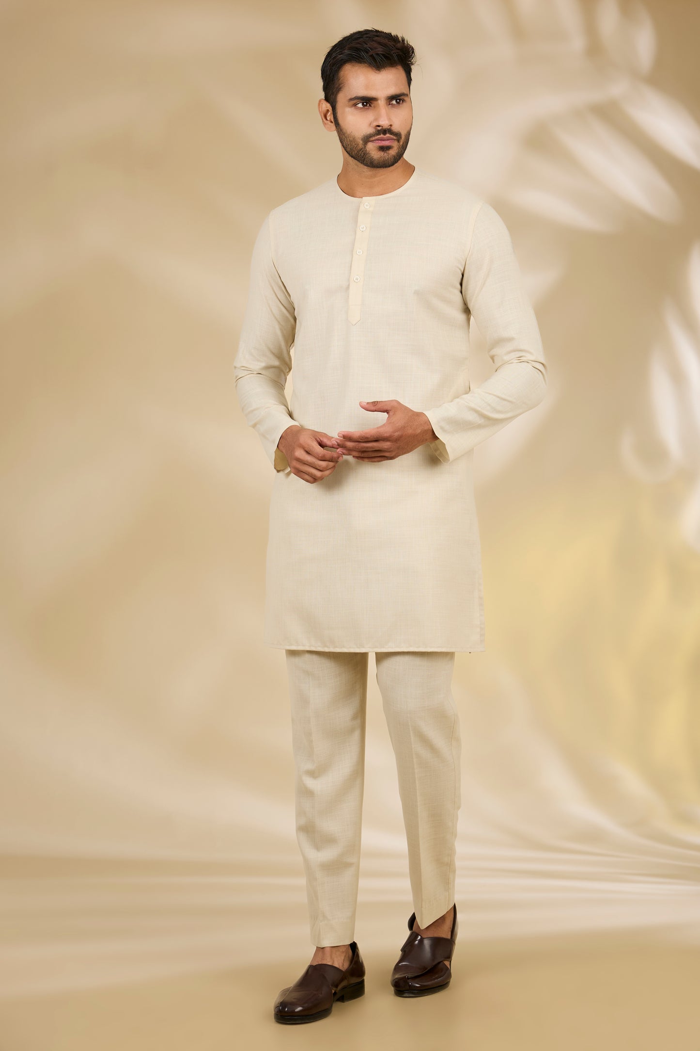 Multi Color Silk Abstract Print Bandhgala And Kurta Set