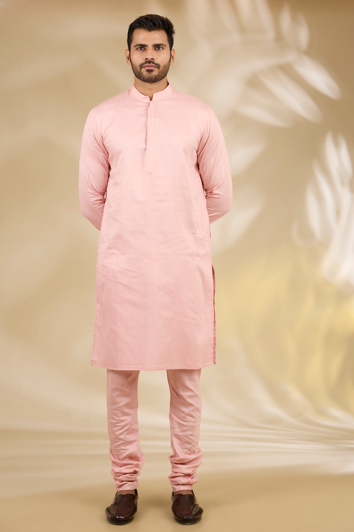 Peach Silk, Cotton Satin Embroidery, Zari Floral Woven Bundi And Kurta Set