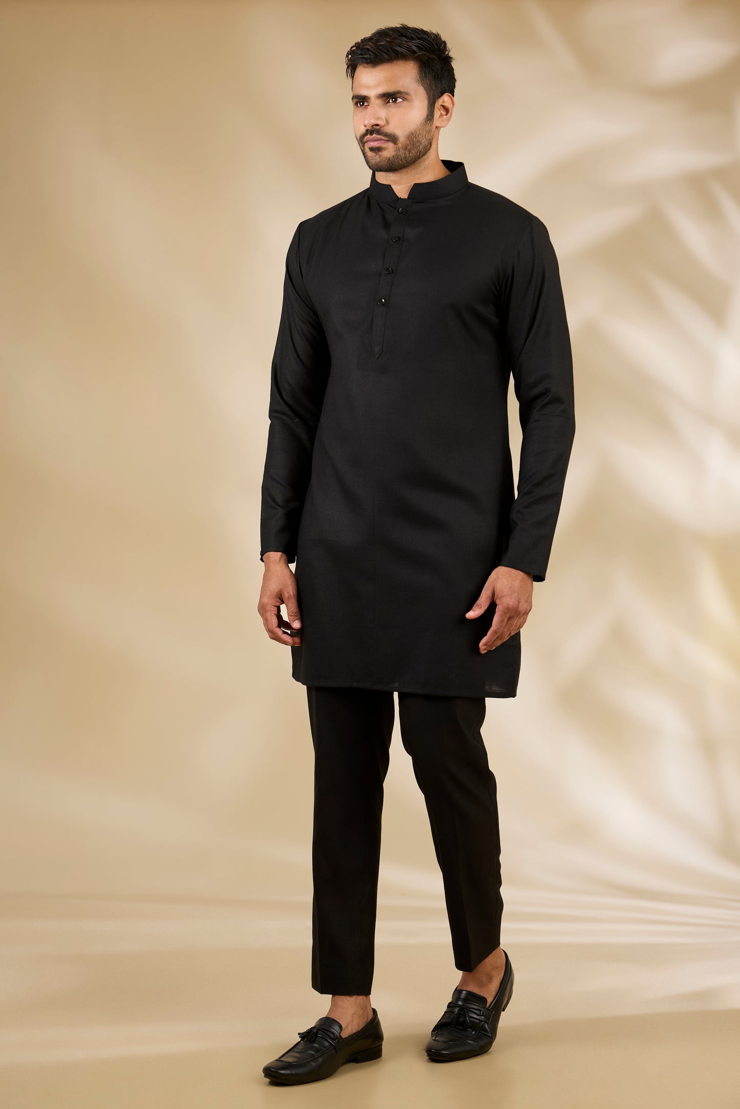 Black Silk Flower Print Bandhgala And Kurta Set