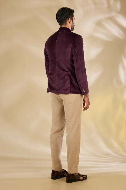 Wine Velvet Bandhgala Set