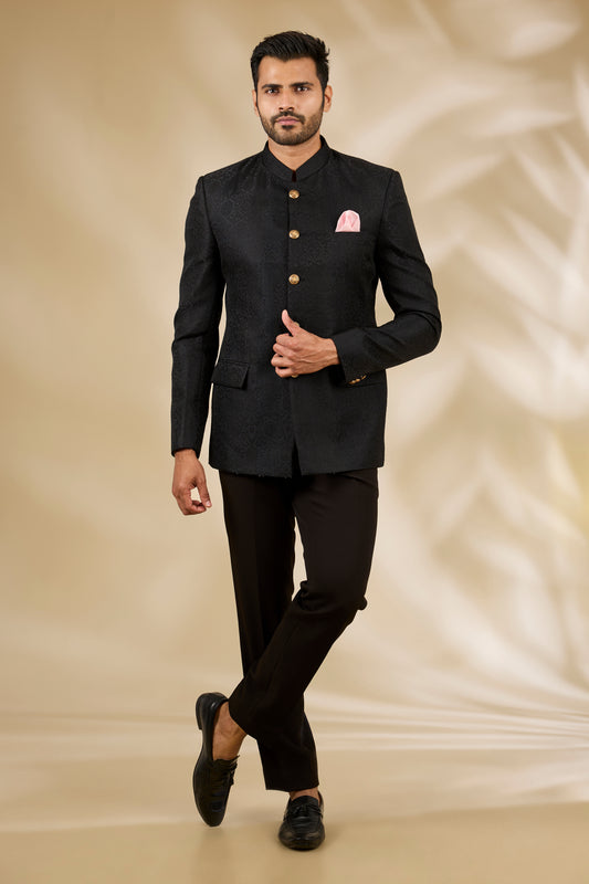 Black Banarasi Brocade Bandhgala Set