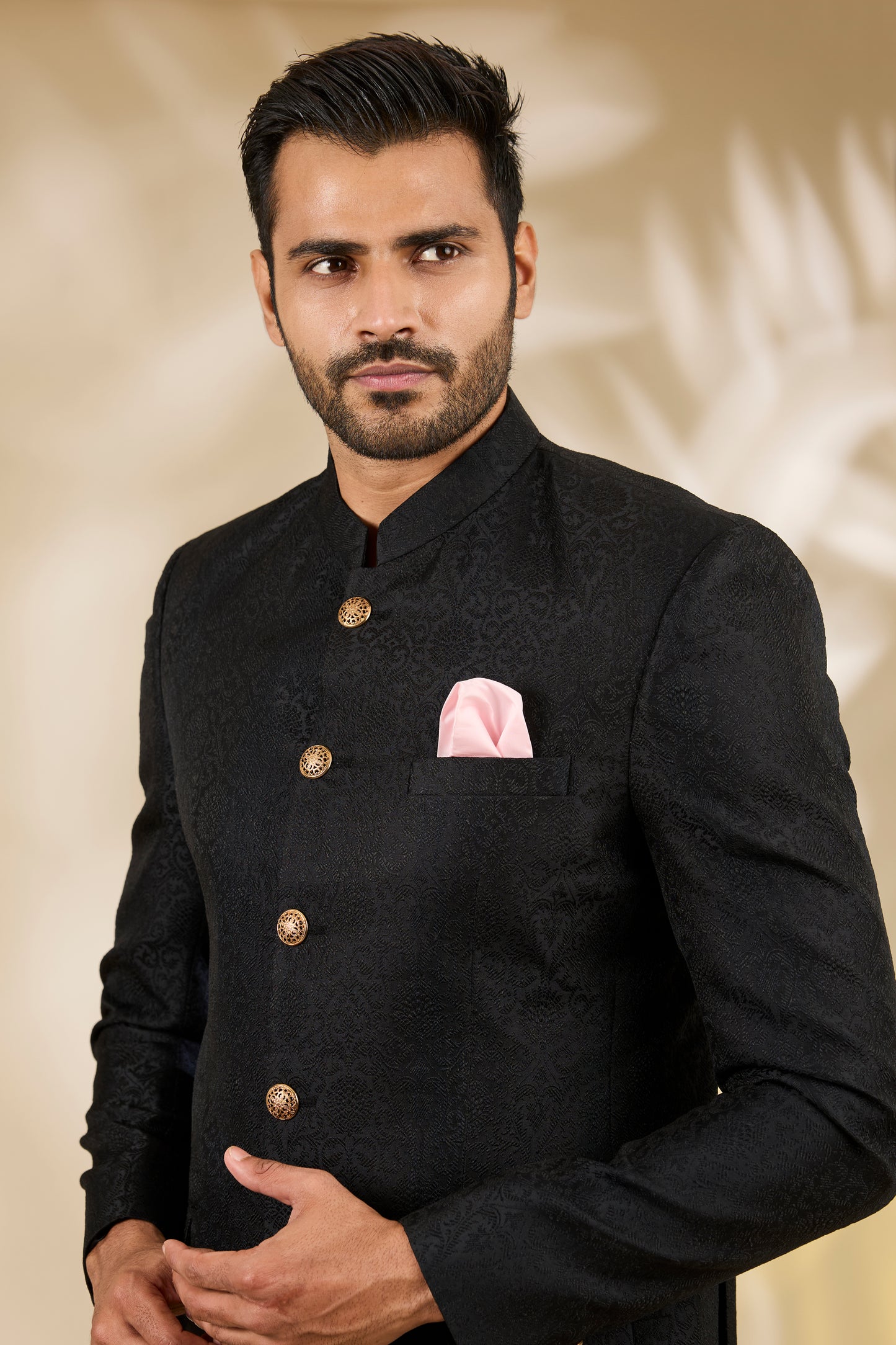 Black Banarasi Brocade Bandhgala Set