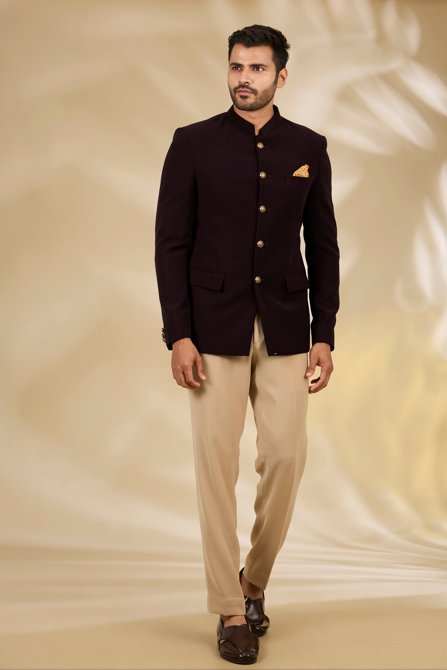 Wine Viscose Bandhgala Set