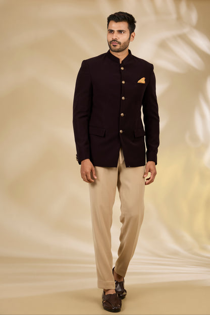 Wine Viscose Bandhgala Set