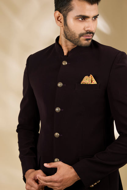Wine Viscose Bandhgala Set