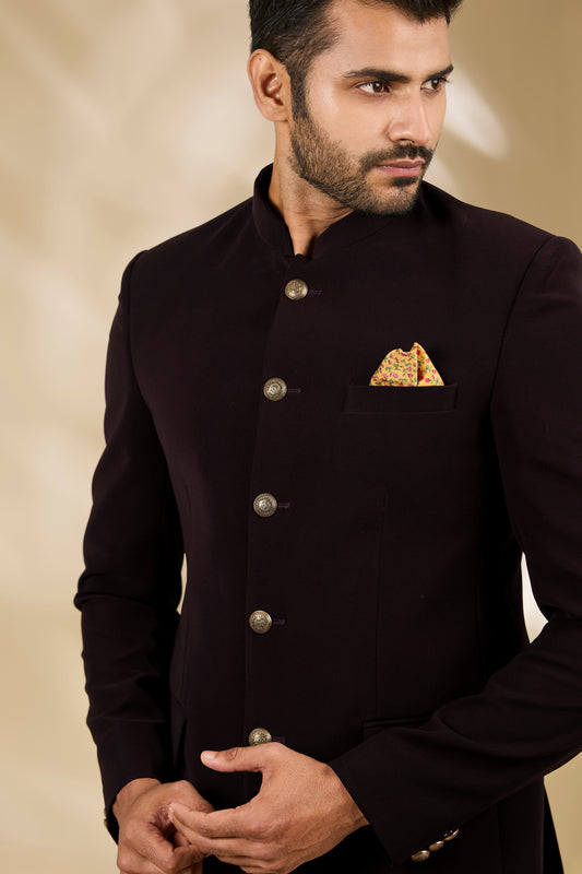 Wine Viscose Bandhgala Set