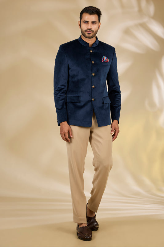 Blue Velvet Bandhgala Set