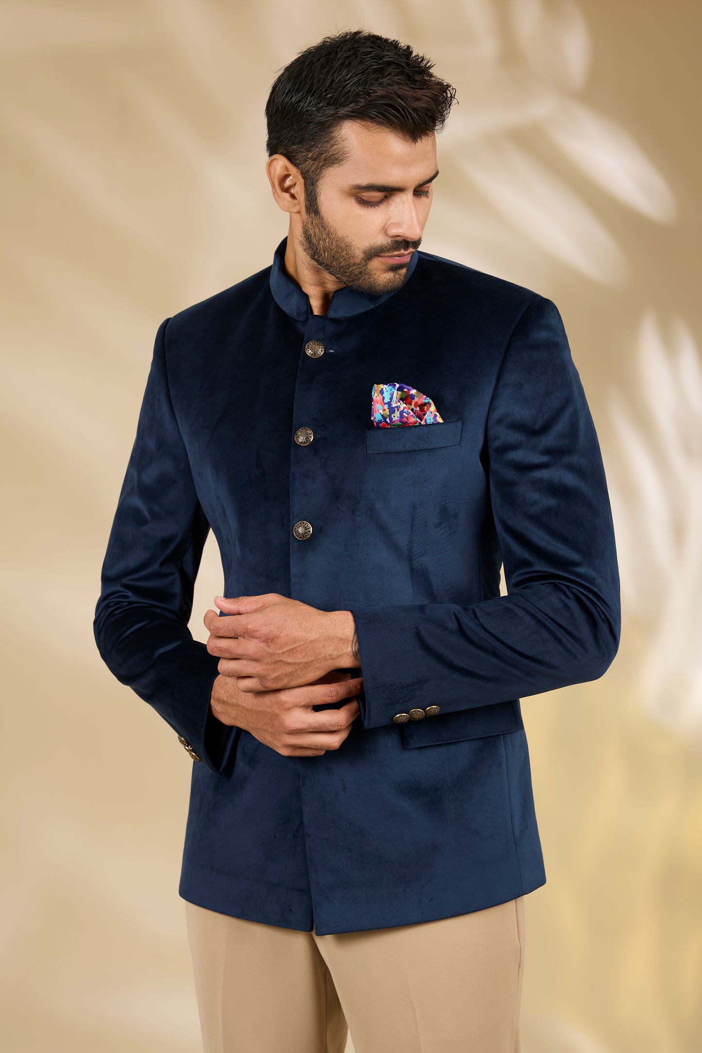 Blue Velvet Bandhgala Set