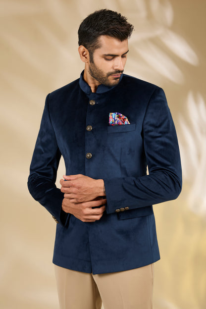Blue Velvet Bandhgala Set
