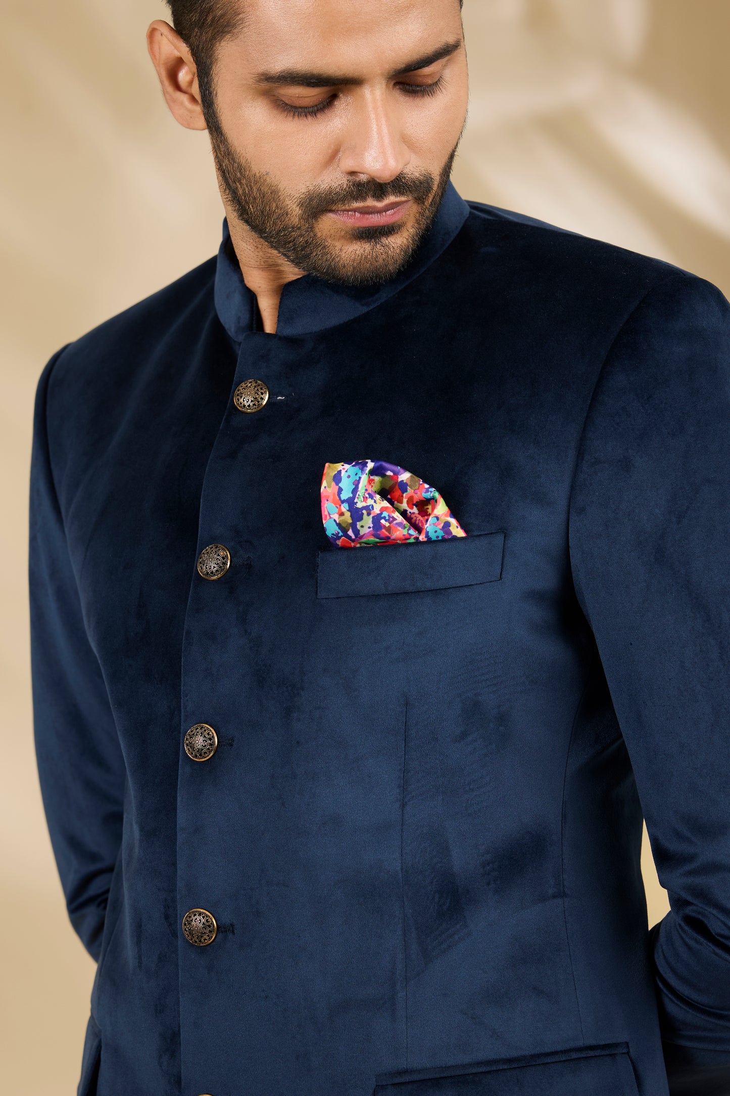Blue Velvet Bandhgala Set