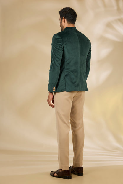 Green Velvet Bandhgala Set