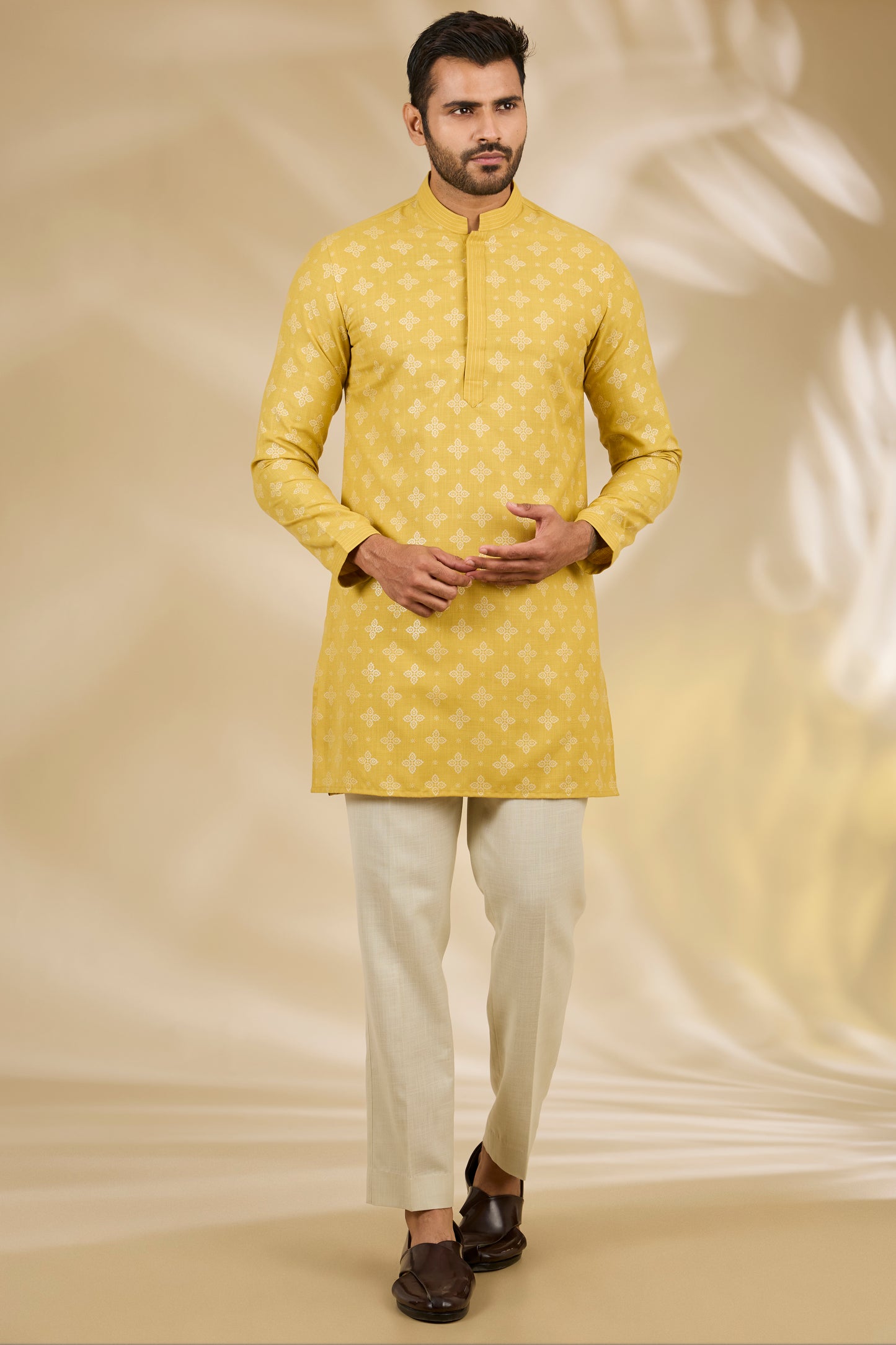 Yellow Ruby Silk Mandala Printed Bundi Jacket Set