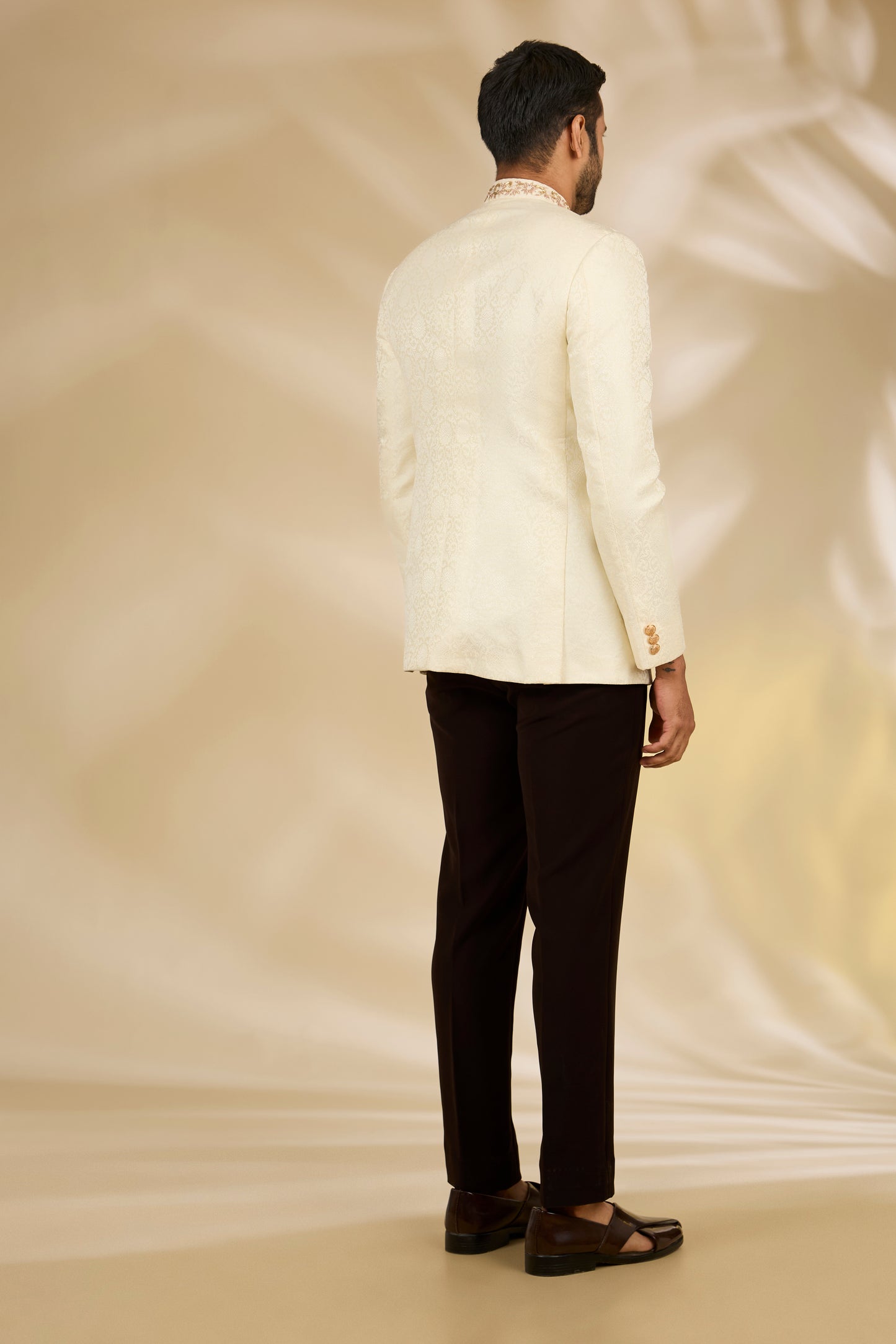 Ivory Viscose, Brocade Embroidery Placement Bandhgala Set