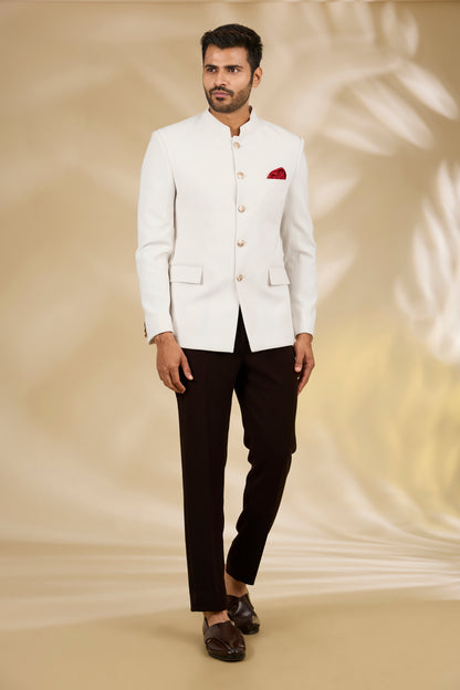 Ivory Viscose Plain Bandhgala Set