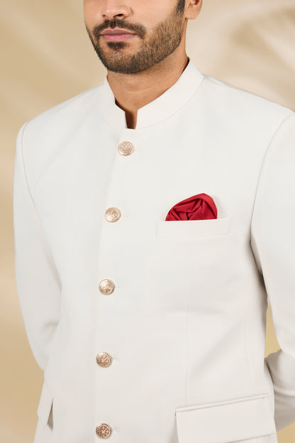 Ivory Viscose Plain Bandhgala Set