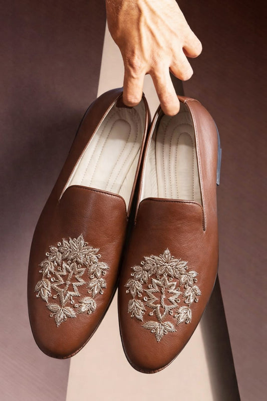 Brown Hand Embroidered Ethnic footwear