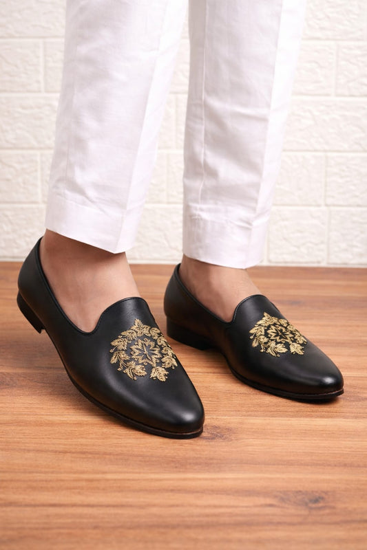 Black Hand Embroidered Ethnic footwear