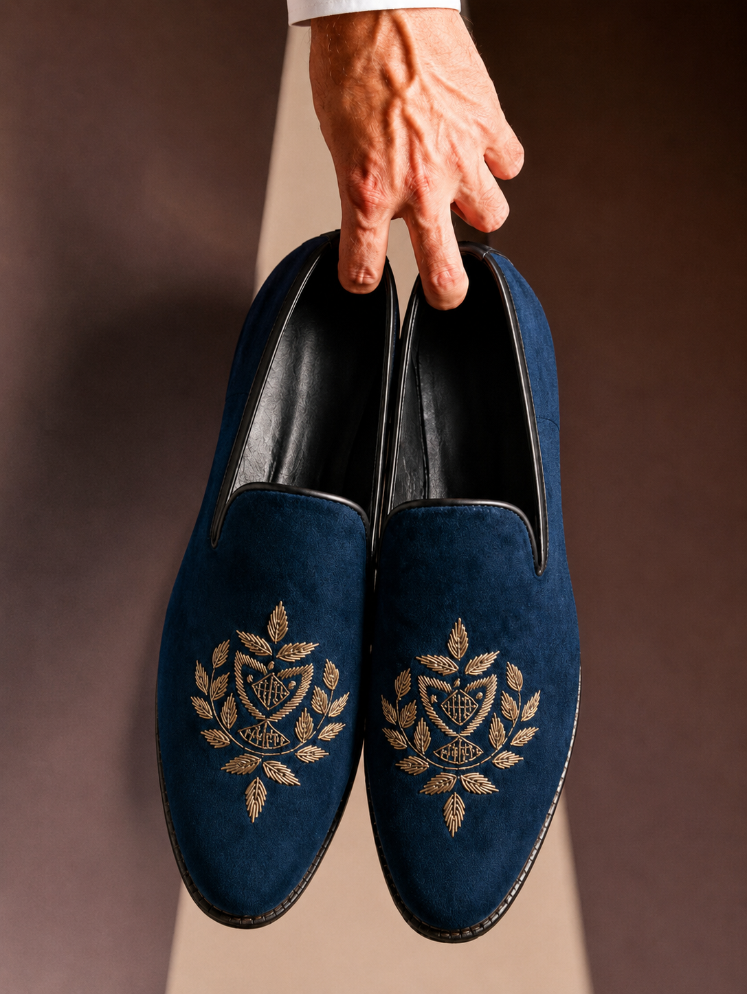Blue Velvet Embroidered Ethnic Footwear