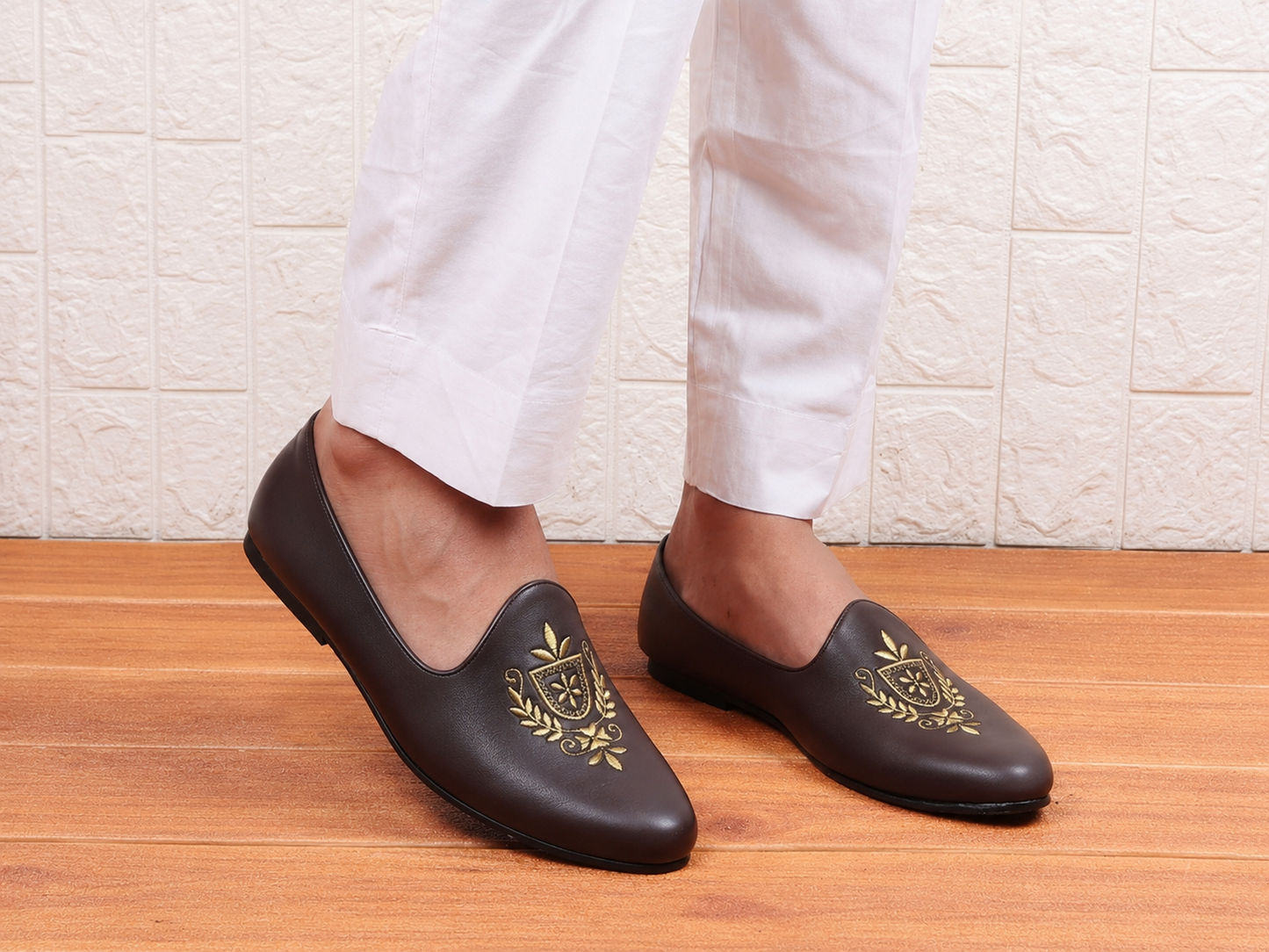 Brown Hand Embroidered Ethnic footwear 